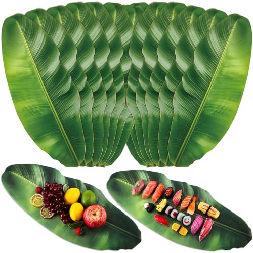 Tinlade 60 hojas de plátano, hojas de papel de pergamino, hojas de plátano artificiales tropicales para cocinar, tabla de charcutería para servir alimentos, decoración de fiesta hawaiana, centros de