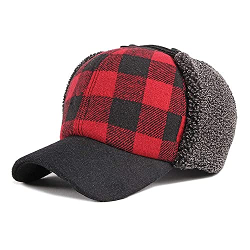 Winter Herren schottenkaro Pilotenmütze Flieger Ohrenklappen Hut Rotes schwarzes Gitter warm hat Trappermütze Bomber Cap Cover