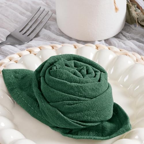 Image of MLMC 4 Pack Emerald Green Cloth Napkins Rustic Washable Cotton Linen Napkins Set of 4 17 inchx17 inch Reusable Dinner Napkins Cloth for Wedding Baby Shower Party Decor Use