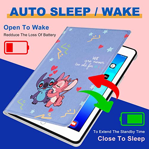 Uppuppy Case For Apple Ipad 9.7 Inch Air 2/1St Generation & Ipad 5Th(2017)/6Th(2018)/Pro Cartoon Cute Kawaii Character Partten Folio A1474 A1475 A1566 A1673 Cover Fashion Blue Cases For Teens Girls #TOP4