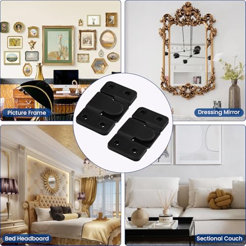 Image of 10Pcs Flush Mount Bracket, Stainless Steel Heavy Duty Interlock Hanging Photo Frame Bracket, Hardware for Headboard Wall Mounting Picture Hanging Sectional Couch Connecting Black