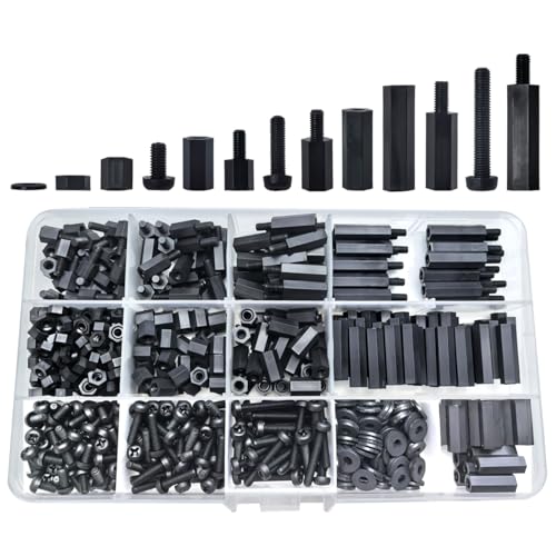 600PCS of M3 Male Female Nylon Hex Spacer Standoffs Screws Nuts, Motherboard Bolt and Screw Combination Suite for Circuit Board PCB Board Thread Column (Black)