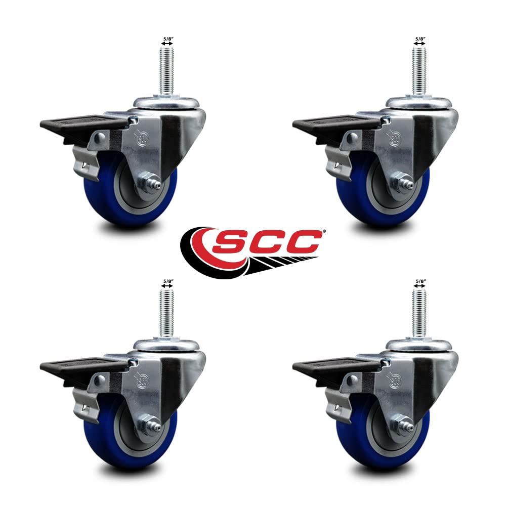 Polyurethane Swivel Threaded Stem Caster Set of 4 w/3
