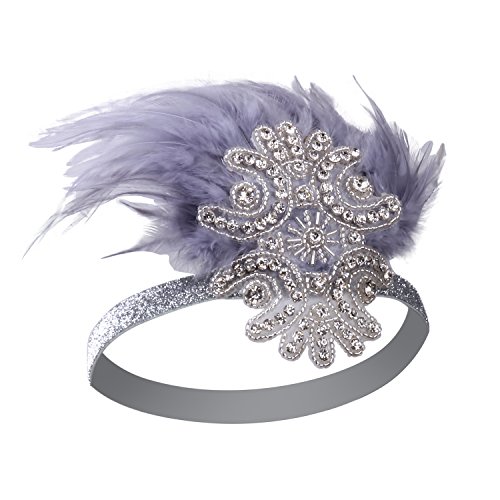 VIJIV Feather Headpiece 1920s Vintage Headband Fascinator Flapper Deco Purple Grey