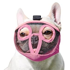 JYHY Short Snout Dog Muzzles- Adjustable Breathable Mesh Bulldog Muzzle for Biting Chewing Licking Training Grooming Dog Mask (Pink, Medium/11-17″)