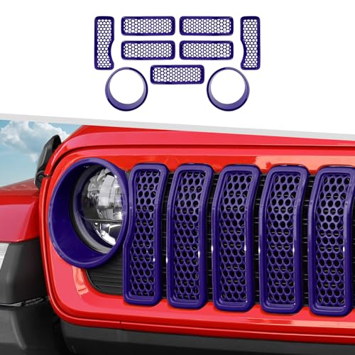 Image of 9PCS Headlight Cover & Front Grill Mesh Inserts Compatible with Jeep Wrangler JL JLU 2024+, NOT FIT JL Sport /Sport S (Purple)