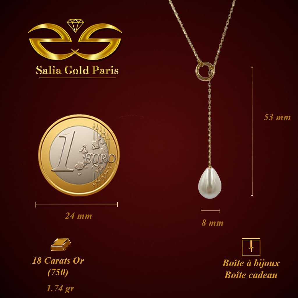 Collar de oro amarillo de 18 quilates - 1,74 gr Oro 750/1000 sin perla - Cadena 43 cm con perla - Elegancia atemporal - Salia Gold Paris
