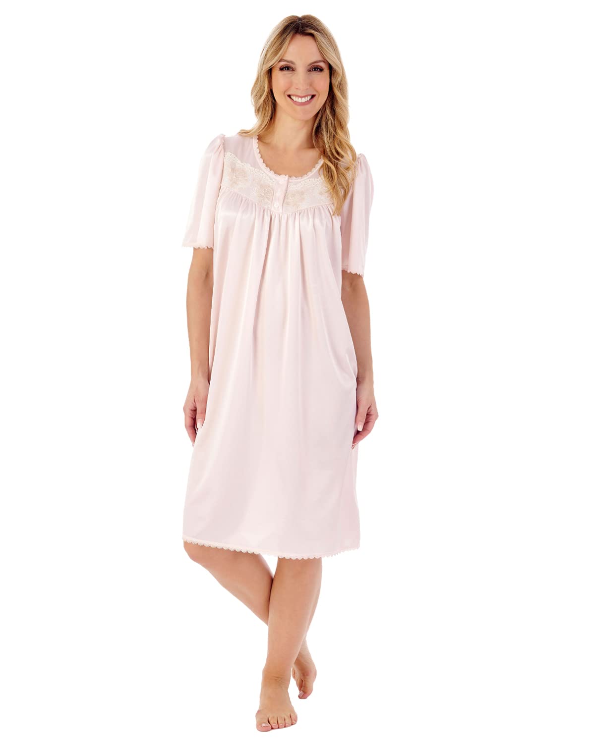 Slenderella Slippy Short Sleeve 40 inch Nightdress (10/12, Peach)
