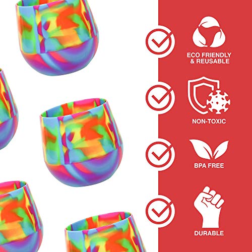 Silipint 14-Ounce Unbreakable Silicone Wine Glasses, Reusable And Shatterproof Wine Tumblers For Parties, Picnics, Beaches, And Boats, Stemless Silicone Wine Cups, Sea Swirl, Pack Of 4 #TOP3