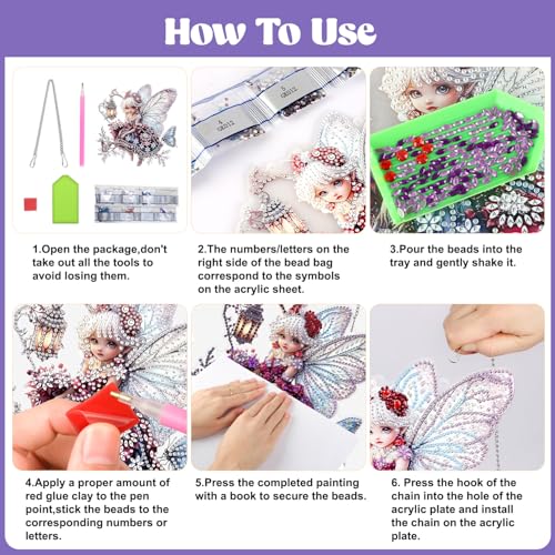 CEOVR Elf Diamond Painting Hanging Kits Adults,DIY Diamond Painting Ornament Kits Adults Butterfly Fairy,20x19.40cm 5D Gem Art Craft Set for Leisure Time - Image 5