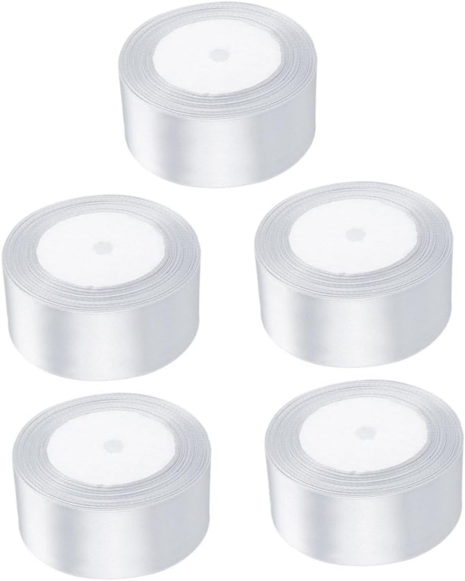 minkissy 5pcs White Satin Wrapping Ribbon Set for Present Box Decorations DIY Floral Arrangements and Cake Packaging Polyester Craft Ribbon for Holiday Bows and Embellishments