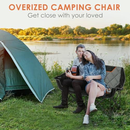 EMERIT Oversized Double Duo Camping Chair Folding Camping Loveseat 2 Person Camping Couch Heavy Duty Lawn Chairs for Outside with Padded Seats & Armrests の商品画像 6