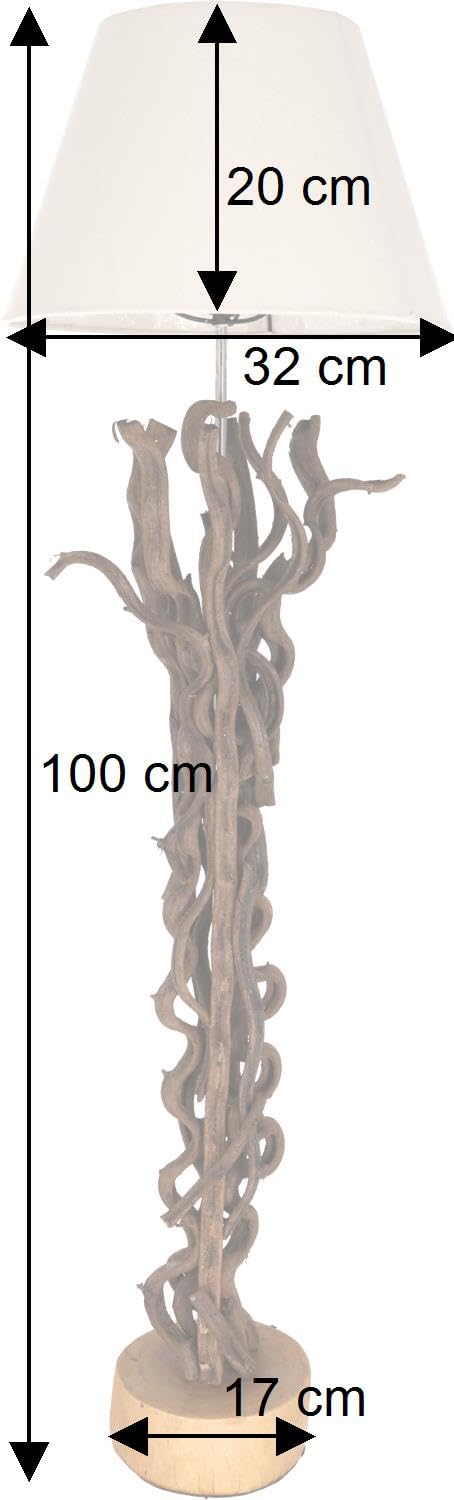 Guru-Shop Lámpara de Pie/lámpara de Pie, Hecha a Mano en Bali de Material Natural, Madera, Algodón - Modelo Jade 100, Maderaaladeriva, 100x32x32 cm, Lámparas de pie de Materiales Naturales