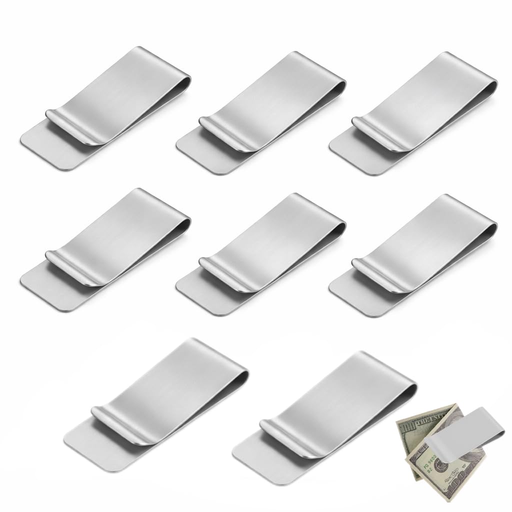8 PCS Geldklammer, 52 x 20 x 8 mm, Geldscheinklammer Tragbare, Geldklammer Herren aus Edelstahl, Schlanke Money Clip Geldscheinklammer und Geldclip Herren für Geldscheine, Karten und Dokumente