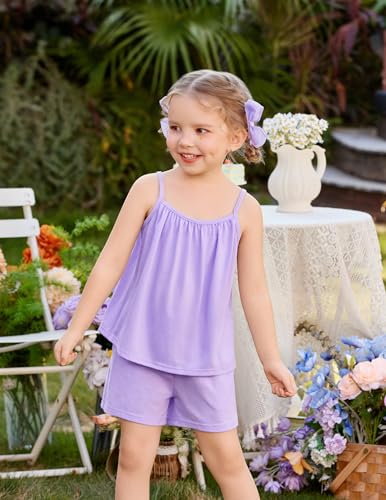 Image of Arshiner Toddler Kids Summer Clothes 2 Piece Tank Top and Shorts Set | Girl Summer Clothes 2 Piece Loose Spaghetti Strap Tank Top and Short Set Kids Clothing Sets with Pockets