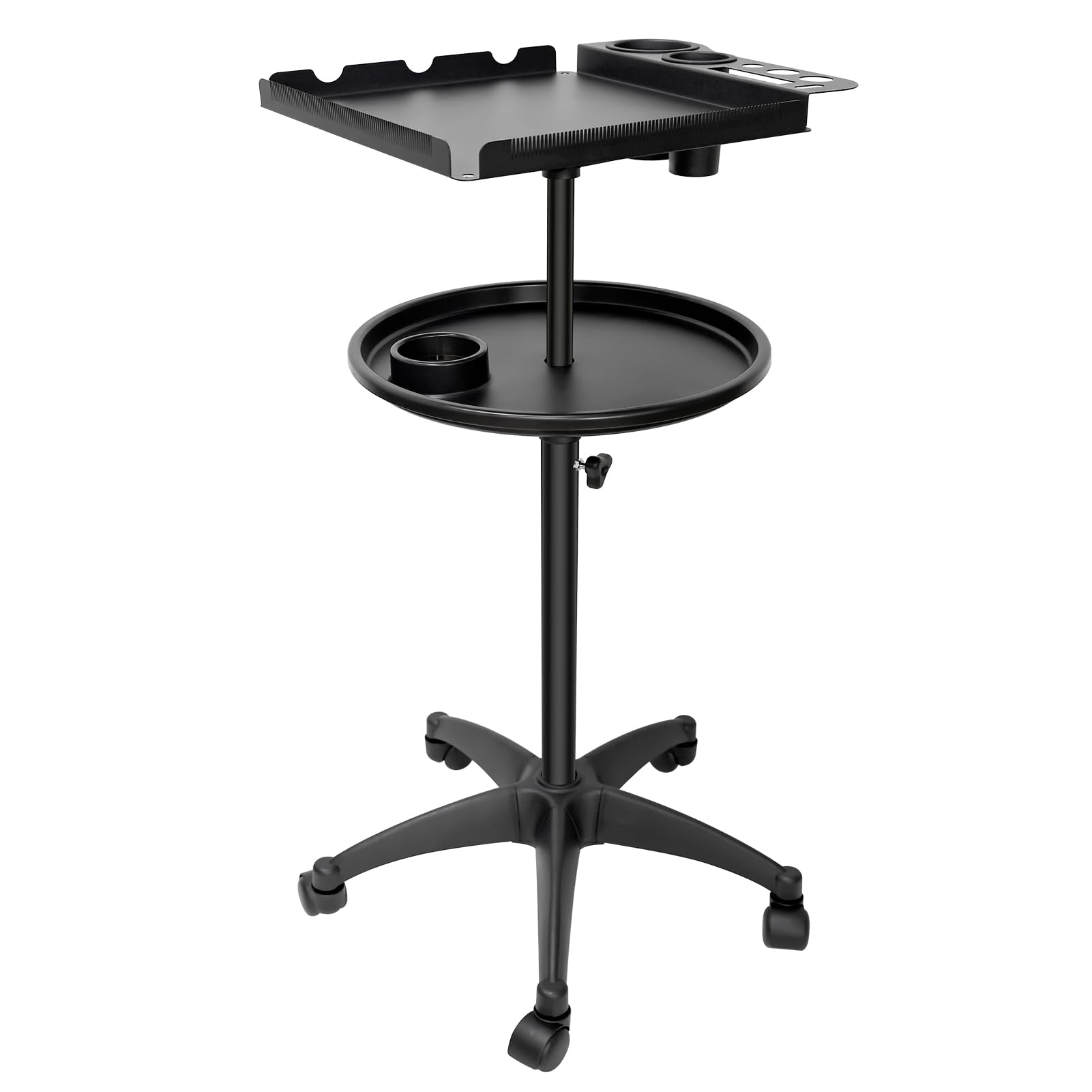 Salon Rolling Tray, Double Tray Salon Station on Wheels for Barber&Salon Supply Storage, Hair Extension Tray, Metal Hairdressing Tray for Hair Salon, Barber, Hair Coloring, Hairstylist, Tattoo Tray