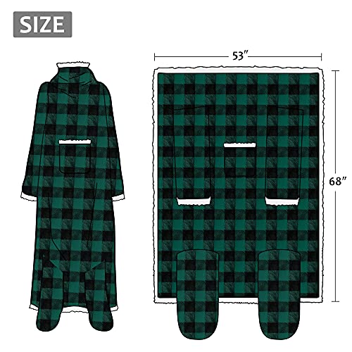 Image of Catalonia Sherpa Wearable Blanket with Sleeves & Foot Pockets for Adult Women Men, Comfy Snuggle Wrap Sleeved Throw Blanket Robe, Gift Idea, Plaid