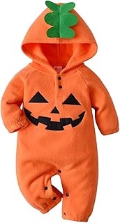 PUPYGIYUC Baby Pumpkin Costume Baby Pumpkin Hooded Outfit Baby Halloween Costumes baby Jackolantern Unisex Orange Onesie 6-9 Months