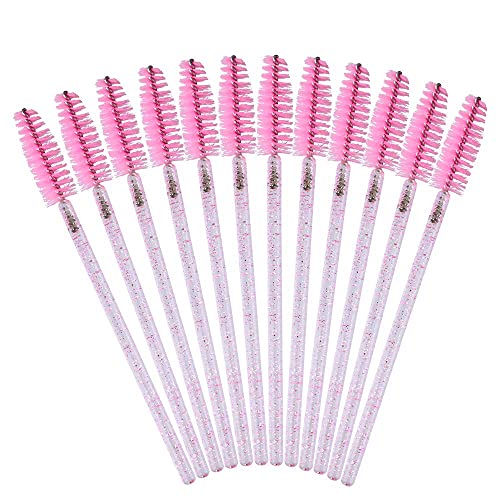 Image of G2PLUS 500PCS Crystal Eyelash Mascara Brushes Wands Applicator Makeup Kits Mascara Wands Lash Spoolies for Eyelash Extensions and Eyebrow Brush (Pink)