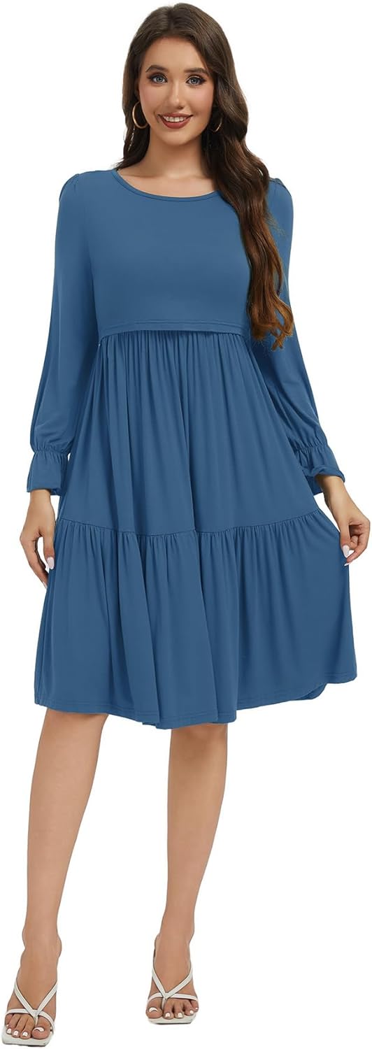 Smallshow Women's Maternity Nursing Dress Long Sleeve Ruffle Breastfeeding Clothes - Image 6