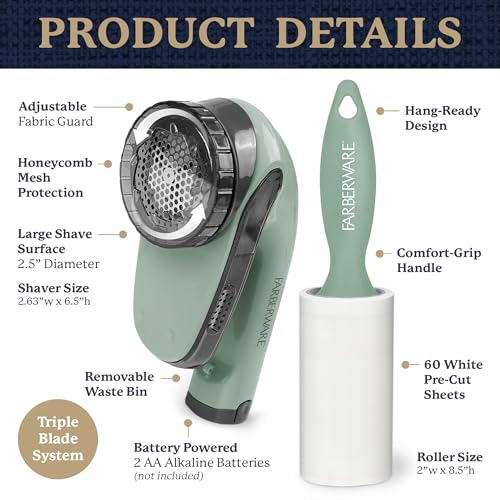 Image of Farberware Fabric Shaver & Lint Roller Set, Large, Portable