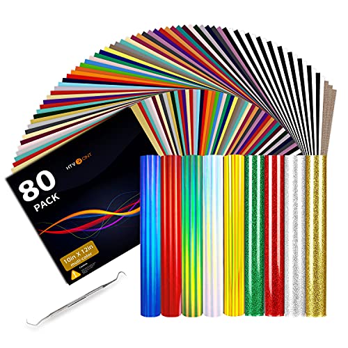 HTVRONT HTV Heat Transfer Vinyl Bundle: 80 Pack 12" x 10" Iron on Vinyl for T-Shirt, 39 Assorted Colors with Vinyl Accessories Tweezers for Cricut, Silhouette Cameo or Heat Press Machine