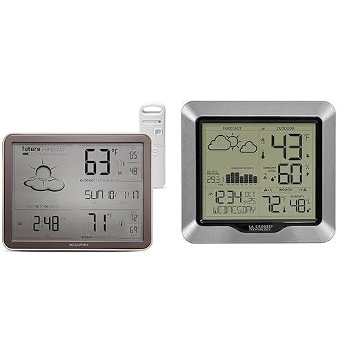 AcuRite 75077A3M Estación meteorológica inalámbrica de pronóstico de autoaprendizaje con reloj atómico (negro) y estación de pronóstico La Crosse