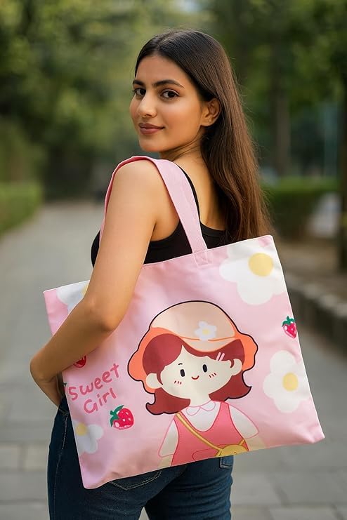 K2P Trendy Tote Bag for Women and Girls, Shoulder Handbag, Stylish Large Capacity Canvas Tote for College, Office, Shopping, Travel and Daily Use, Eco-Friendly Reusable Bag (PINK) 3