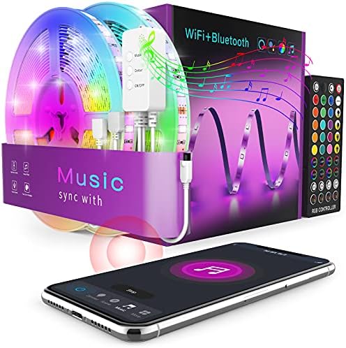 Popotan LED Strip Lights 65.6ft-Smart Bluetooth WiFi RGB Rope Light Works with Amazon Echo Google Home, Remote App Control Lighting Kit, Music Sync Color Changing Lights for Bedroom Living Room Decor
