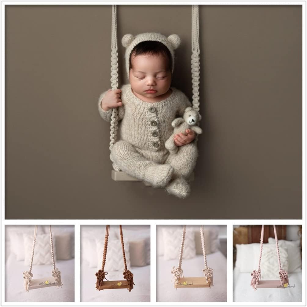Newborn Photography Props Wooden Swing Posing Accessories Baby Photo Boy Girl Macrame Swing Vintage Posing Props