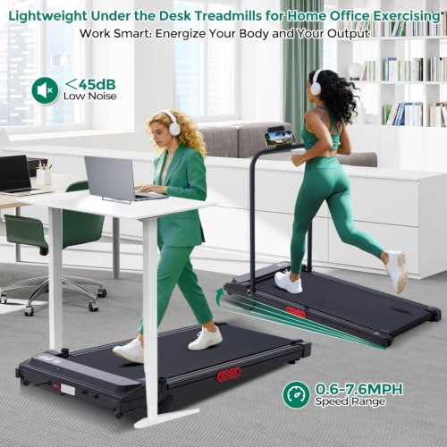 Image of Treadmills with Handle Bar, Walking Pad with Incline for Home Small, Portable Treadmills for Home Exercising, Electric Mini Walking Pad Treadmills with Handles, 3.5HP, 0.6-10MPH, 400LBS
