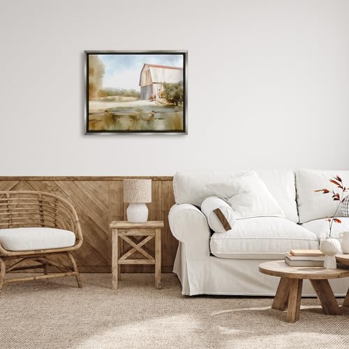 Image of Stupell Industries Barn in Rural Farmland Framed Floater Canvas Wall Art by Amy Hall | Stupell Industries | Gray, 31 x 25 Inches, Easy to Hang and Sturdy, Made in USA, by Amy Hall
