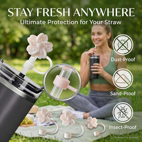 Image of BTYHAOS Straw Covers, Dust Proof Straw Toppers Fit Stanley 30 40oz Tumbler | Reusable Food-Grade Silicone Straw Covers Cap for Most 10mm Reusable Straw