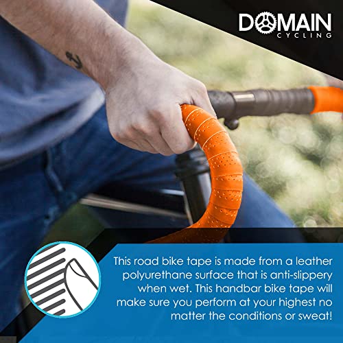 Domain Cycling Polyurethane Bike Handlebar Tape & Bar Ends – Waterproof Extra Long Bar Tape For Bike Handlebars, Orange #TOP1