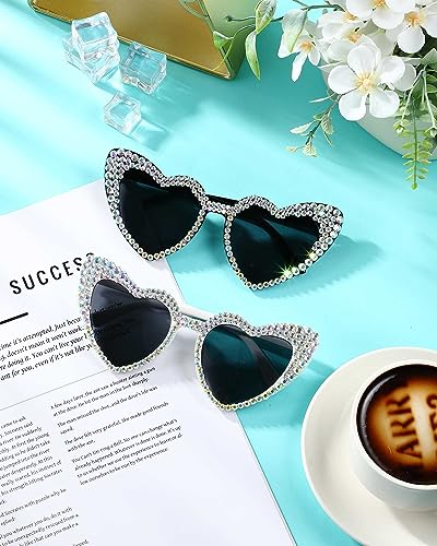 Kanayu 2 Pairs Heart Sunglasses Shiny Rhinestone Sunglasses Bride and Groom Glasses for Bachelorette Party Wedding Honeymoon3