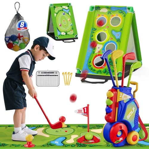 HYES 3 in 1 Toddler Golf Set with Putting Mat