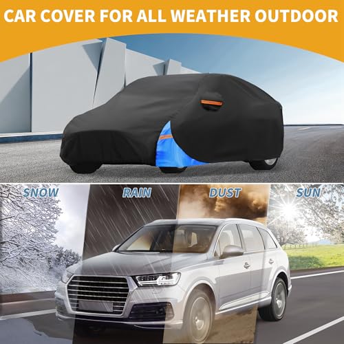 Image of All-Weather Waterproof Car Cover - UV-Resistant Outdoor Full Exterior Protection for Tesla Model Y 2020-2024 210D-PU Black Blue with Right Side Zipper
