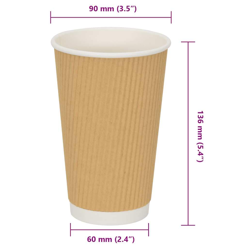 vidaXL Tazas de café de papel 500 uds 16oz 400ml marrón