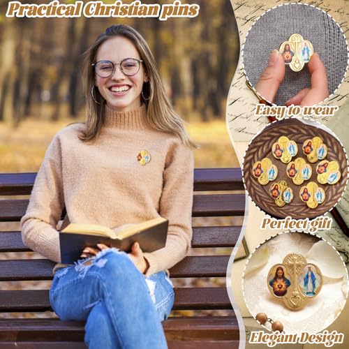 Image of Yinkin 24 Pcs Catholic Pins First Communion Lapel Pins Gold Toned Gifts Bulk Minister Catholic Religious Medal Christian Jewelry First Holy Communion Gifts Inspirational Spiritual Stuff
