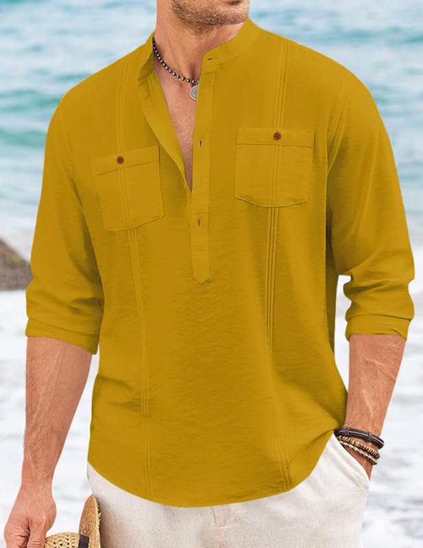 Image of Macsivo Combo of Men's Regular Fit Cotton Blend Solid Casual Short Kurta with Mandarin Collar and Pockets Kurta Pack of 2