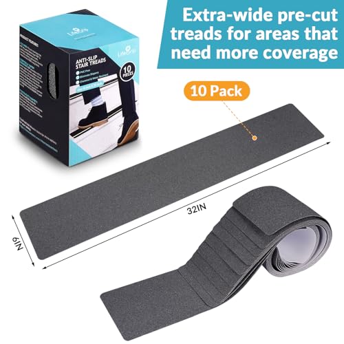 Lifegrip Stay On Track SAND-TREAD-6X32X10P-GREY Lifegrip Anti Slip Traction Treads (10-Pack), 6 Inch X 32 Inch, Best Grip Tape Grit Non Slip, Outdoor Non Skid Tape, High Traction Friction Abrasive Adhesive For Stairs Step thumb #1