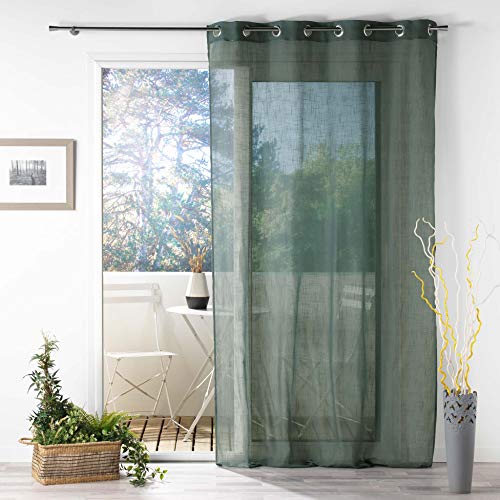 douceur d'intérieur, Voilage à oeillets 140 x 280 cm effet lin tissé zazy kaki