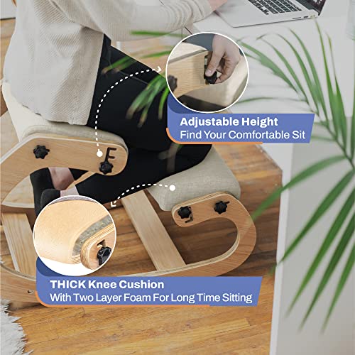 Nypot Ergonomic Kneeling Chair - Adjustable Height Rocking Knee Chair Posture Chair - Wooden Office Chair To Improve Posture - Desk Chair For Home Office Gift Woman - Angled Chair Ivory Kneeling Stool #TOP3