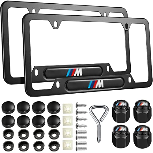 2Pcs Black License Plate Frames For Bmw-M, Car License Plate Bracket Holder, Premium Aluminum Alloy Weather Proof License Plate Covers With Screw Caps Cover Set, Front License Plate Car Accessories #TOP15
