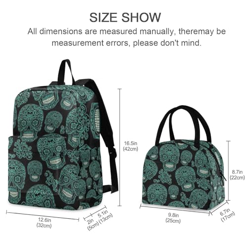 Kids' Backpacks Waterproof Cooler Bags Insulated, Elementary School Backpacks, Funny Teal Skulls Black2