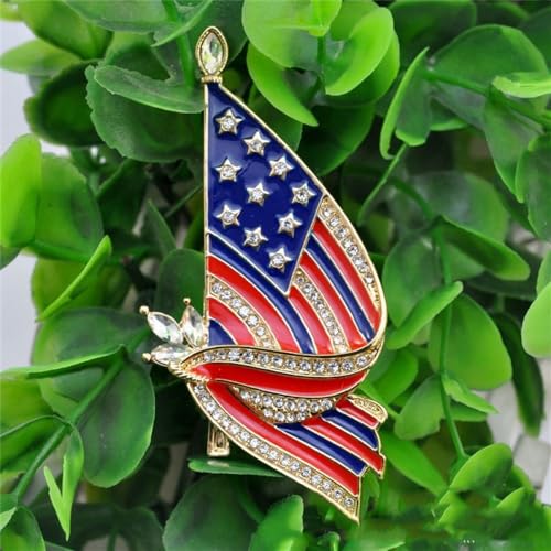 Image of Patriotic USA Flag Medal Brooch for Women Men Fashion Crystal Lapel Pin Badge Rhinestone for Election Day American 4th of July Independence Waving US Dress Suit Clothing Accessories Souvenir
