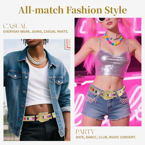 Women's Colorful Floral Buckle Western Studded Rhinestone Belt - Stylish for Cowboy Cowgirl4