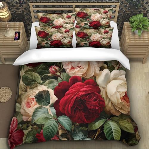 Housse de couette 200x200 roses vintage microfibre lit double 3D - 5