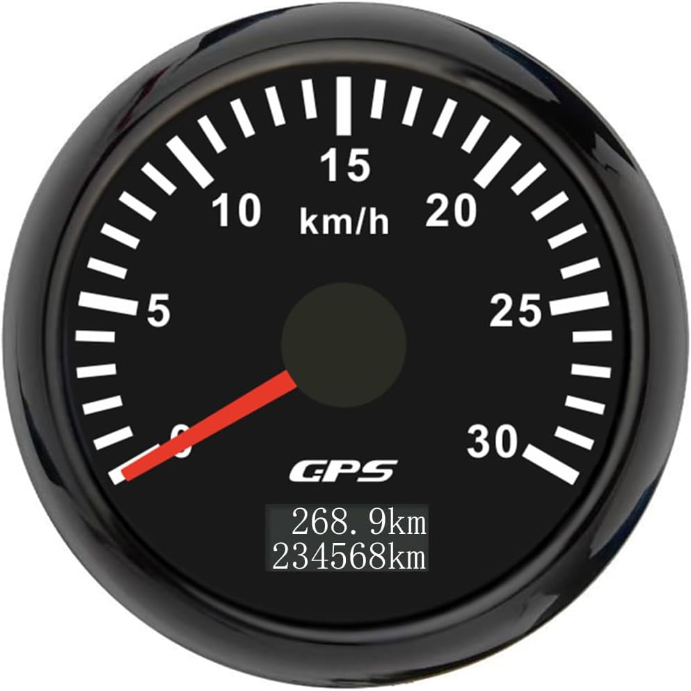 ELING 52mm GPS Speedometer 0-30km/h Speedometer with 7 Colors Backlight for Tractors ATV UTV (Black+Black, 0-30KM/H)