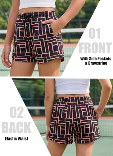 Kids4ever Girls 2 Packs Shorts with Pockets Darkgrey Checkerboard Geometry Print Running Shorts for Kids Elastic Waist Athletic Sweat Short Tennis Summer Girls' SweatShorts 9-10Y — view 5
